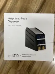 Ibyx Wooden Coffee Pod Holder for 3 Tier Nespresso, Black Bamboo, Silver Frame