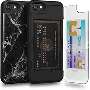 TORU CX PRO for iPhone SE 2022 / SE 2020 / iPhone 8 / iPhone 7 Case Wallet | Protective Shockproof Heavy Duty Cover with Hidden Card Holder & Card Slot | Plastic Mirror Included - Marble