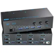 8K HDMI KVM Switch Triple Monitors 3 Computers 4 USB 3.0 Ports 2 Displayport