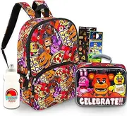Backpack with Lunch Box Set - Bundle with FNAF Backpack, FNAF Lunch Bag, Stickers, Water Bottle, More | Five Nights at Freddy's Backpack for Boys, Multicolor, Five Nights at