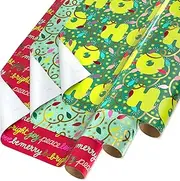 Papyrus Christmas Wrapping Paper Rolls, Celestial Evergreen and Stars (3 Rolls, 22.5 sq. ft.)