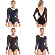 Women Unitard Figure Skating Jumpsuit Dance Leotard Openable Crotch Bodysuit