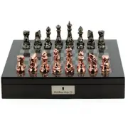 Dal Rossi Diamond Cut Copper Bronze Chess Set on a 16" Carbon Fibre Finish Board