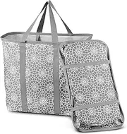 Collapsible Laundry Baskets (80L), Folding Clothes Hamper for Laundry Foldable Storage Baskets Easy Carry Laundry Bag for Clothes, Pillows, Towels, Toys (Gray Flower, L)