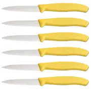 6x Victorinox 8cm Wavy Edge Pointed Tip Paring Knife Serrated Cheese/Bread YLLW