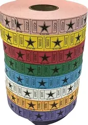 The Ticket Gurus-(8) Single Star Rolls- 2000 Tickets Per Roll-8 Different Colors Shipped.