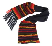 Lightweight Peru Lot 9"x70" 100% Alpaca Knit Striped Geometric Scarf Hat 2 Pack