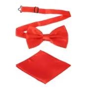 Bow Tie for Men, Adjustable Bow Ties with Pocket Square(Dark Red)