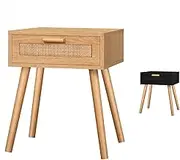 ALFORDSON Bedside Table with 1 Rattan Front Drawers, 40 x 30 x 50cm, Small Nightstand Cabinet with Boho Design, Wooden Organiser Storage Side Table for Compact Hallway, Bedroom and Living Room, Wood