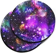 CARIBOU Coasters, Purple Marvel Nebula Galaxy Design Absorbent Round Fabric Felt Neoprene Car Coasters for Drinks, 2pcs Set