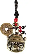 ARREBOL Lucky Cat Keychain, Good Luck Charms with 5 Brass Feng Shui Coins
