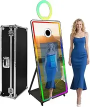65 inch Magic Mirror Photo Booth Machine Touch Screen,RGB Surround Light Music Sync,Professional Photography Light for Wedding Party Events (Black, Machine)