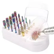 Nail Drill Bits Holder 2 in 1 Nail Drill Bits Cleaning Brush Case, 30 White