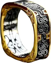 [Ymall] Men's Square Ring, Nordic Viking Celtic Design, Two-Tone Gold and Black, Titanium Steel