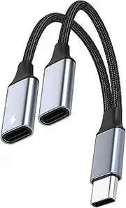tunghey USB C Splitter, Dual USB C Headphone and Charger Adapter,2-in-1 Type C Audio Dongle Cable with PD 60W Fast Charging Support Call Music for Pix-el 4 3 XL,Galaxy S22 S21 S20 Note 20 10 (1Pack)