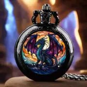 Elegant Black Dragon Pocket Watch Quartz Movement, Alloy Case