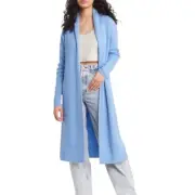 OPEN EDIT Longline Shawl Collar Cardigan In Blue Lake Women's Size Small NWT