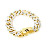 10k Yellow Gold 17mm Monaco Miami Cuban Link Diamond Cut Pave Chain Bracelet 9"