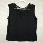 Tahari Top Womens Large Black Tank Blouse Sheer Mesh Goth Career Capsule Basic