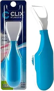 Clix Flosser - Automatic Dental Flosser | Reusable and Refillable | Pre-Loaded Floss Inside | Travel Cover | Easy Click-to-Use Solution for Plaque Removal, Clean Teeth and Fresh Breath (Light Blue)