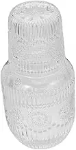 ERINGOGO Set Elegant Glass Carafe Set with Dual Function Lid Tumbler Pitcher Cup for Water Juice Mouthwash for Bedroom Kitchen Office Use