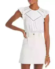Aqua L12330 Womens White Satin Flutter Sleeve Top Size M