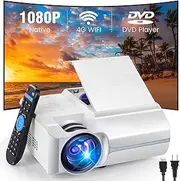 Mini Projector with DVD Reader, 1080P Portable Projector with WiFi Bluetooth, 15° Keystone and Focus 300" Screen Smart Projector with USB/HDMI/AUX/AV, Video Projector for Home,Outdoor,Camping,Gaming