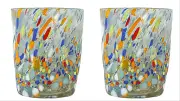Pair of Murano Glass Drinking Tumblers Yellow Multi Millefiori 10cm