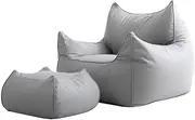 Viviendo Lazy Sofa Cozy Bean Bag Chair Leathaire Lazy Lounger with Ottoman Beanbag Cover Footrest (No Filling) - Grey