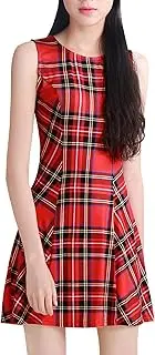 [Allegra K] Women's Sleeveless Mini A-Line Fit and Flare Plaid Dress