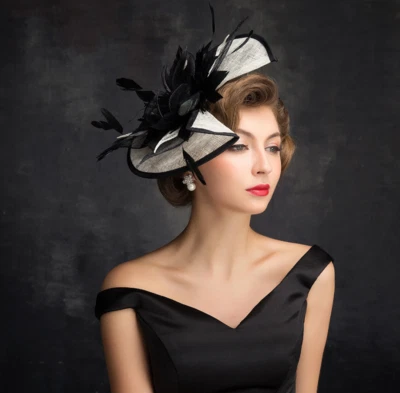 Band Sinamay Flower Feather Alice Headband Hat Fascinator Race Royal Ascot Hair