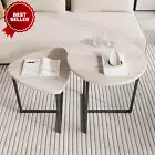 Coffee Table Set of 2, Industrial Nesting Tables w Metal Frame, Round & Triangle