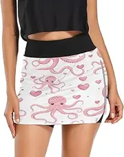 [Joisal] Rose Butterfly Womens Skorts for Summer with Pockets Casual Skirts for Women, Athletic Skirt with Shorts, Pink Octopus, Large