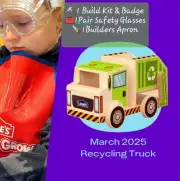 Lowe’s Recycling Truck DIY Kids Workshop Kit Patch Apron Glasses March 2025 NEW