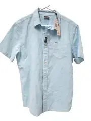 NWT Buffalo David Bitton Mens Shirt M Slim Aqua Blue Swiss Dot Short Sleeve