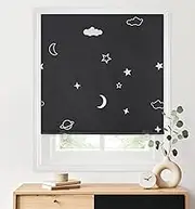 LazBlinds 100% Blackout Roller Shades, No Tools No Drill Cordless Blinds for Windows, Thermal Insulated UV Protection Privacy Window Shades for Bedroom (48''W x 72''H, Stars)