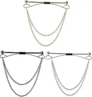 [ihreesy] Collar Bar Pin Set,Shirt Collar Bar Metal Chain Tassel Suit Collar Brooch Long Collar Chain Brooch for Men Women