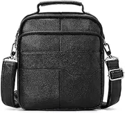 [Flower shave] Leather Men's Messenger Bag, Cowhide Solid Color Business Fashion Handbag, Lightweight Retro Men's Handbag, Stylish Simple Men's Backpack (21 * 9 * 24Cm),Black