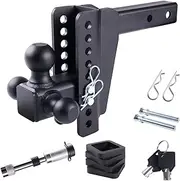 Adjustable Drop Hitch Tri-Ball, 8" Drop/Rise, 18,500 LBS GTW, Fits 2-Inch Receiver, Anti-Theft Locking Pins, Heavy-Duty Trailer Hitch for Trucks