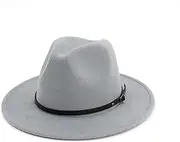 [Yiozoi] British Jazz Hat Unisex Fedora Panama Felt Hat Belt Decoration Wide Brimmed Party Official Hat Large, Light Grey, One Size, Light Grey, One Size