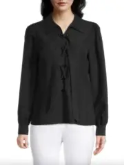NWT Elie Tahari Blouse Black Tie Front Long Sleeve XL MSRP $275