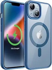 JETech Magnetic Case for iPhone 14 6.1-Inch Compatible with MagSafe, Shockproof Phone Bumper Cover, Solid Color Matte TPU Frame, Anti-Scratch Clear Back (Blue)