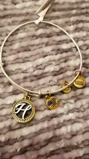 Alex & Ani Initial "H" Charm Rafelian Silver & Gold Bangle. Pretty 4 Everyday.
