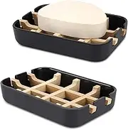 2 Pack Bar Soap Holder Shower, Soap Holder, Bamboo Wooden Soap Dishes for Bathroom, Sink Deck Bathtub Shower Tray (Black)
