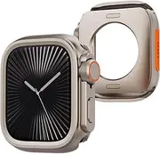 [pzoz] Metal Case Compatible with Apple Watch Series 10 46mm, Rugged Bumper Protector with Watch Crown + PC Back Cover (Titanium, 46mm)