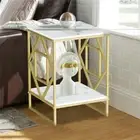 Modern Square Side Accent Table w/ Storage Shelf Living Room Marble End Table