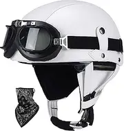 Motorbike Helmet Leather Half Helmet Retro Open Face Helmet with Goggles Half Shell Helmet for Adult Men Ladies Cruiser Motorcycle Scooter DOT/ECE Approved
