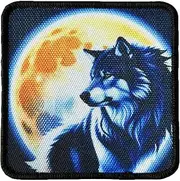 [Viusneun] Wolf Under The Moonlight Patches, FUUNY Morale Tactical Print Patch Hook and Loop Decorative Badge Sew On for Clothing, Dress, Hat, Backbags