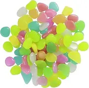 Hohopeti 100pcs Man-Made Pebble Stones Glow-in-The-Dark Decor for Aquarium Garden Yard