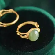 Bamboo Ring Elegant 925 Sterling Silver Gilding Hetian Jade Gray Jade Oval